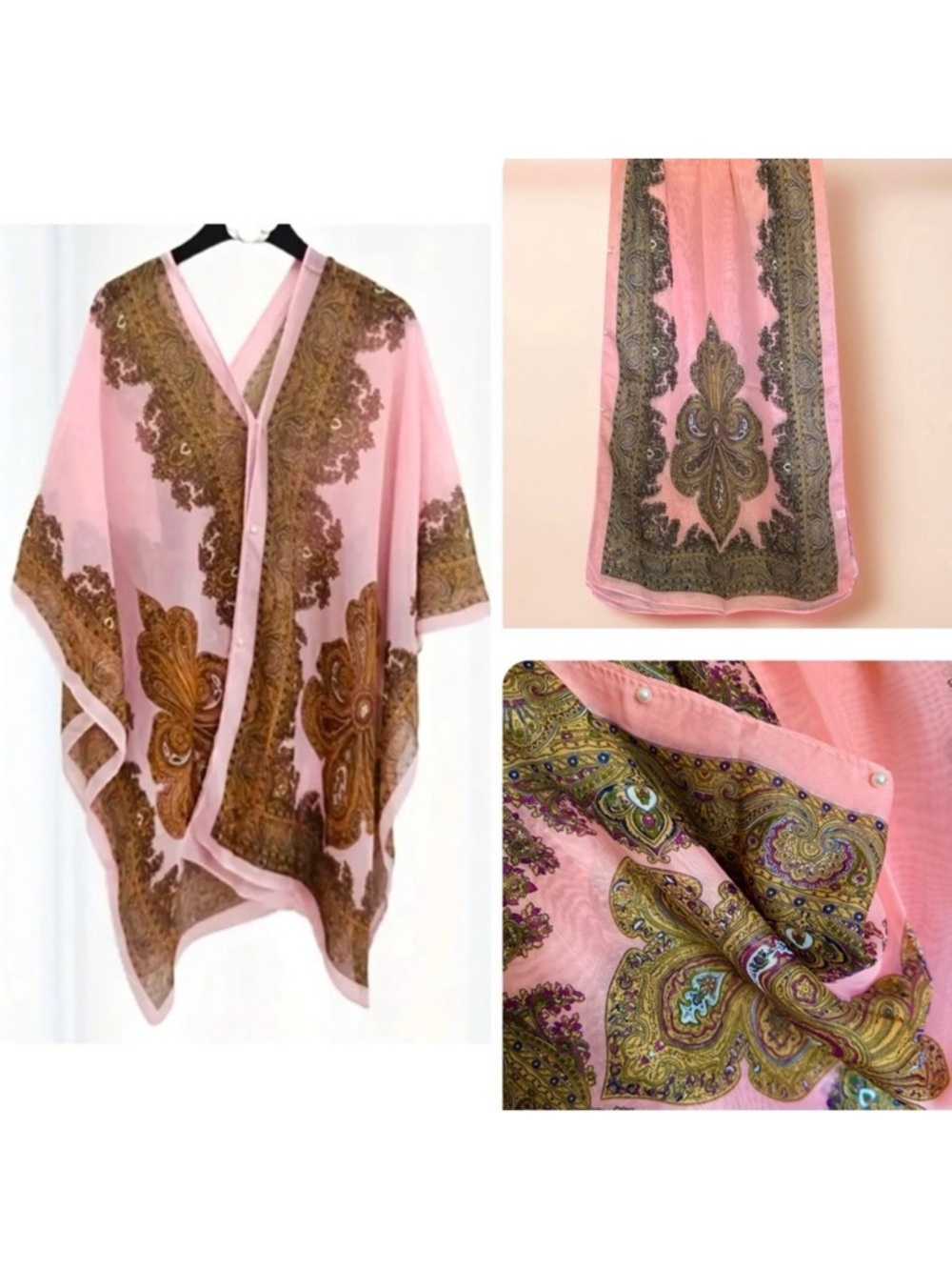 Lightweight Chiffon Peplum Shawl Scarf Jacquard Beach Cover Up Button Wrap